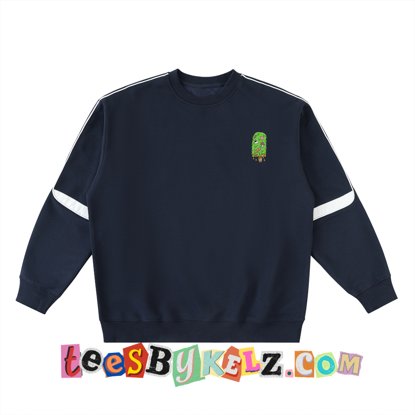 Trippy Ice Cream Art By Kelz Logo Oversized Crewneck Taped Sweatshirt