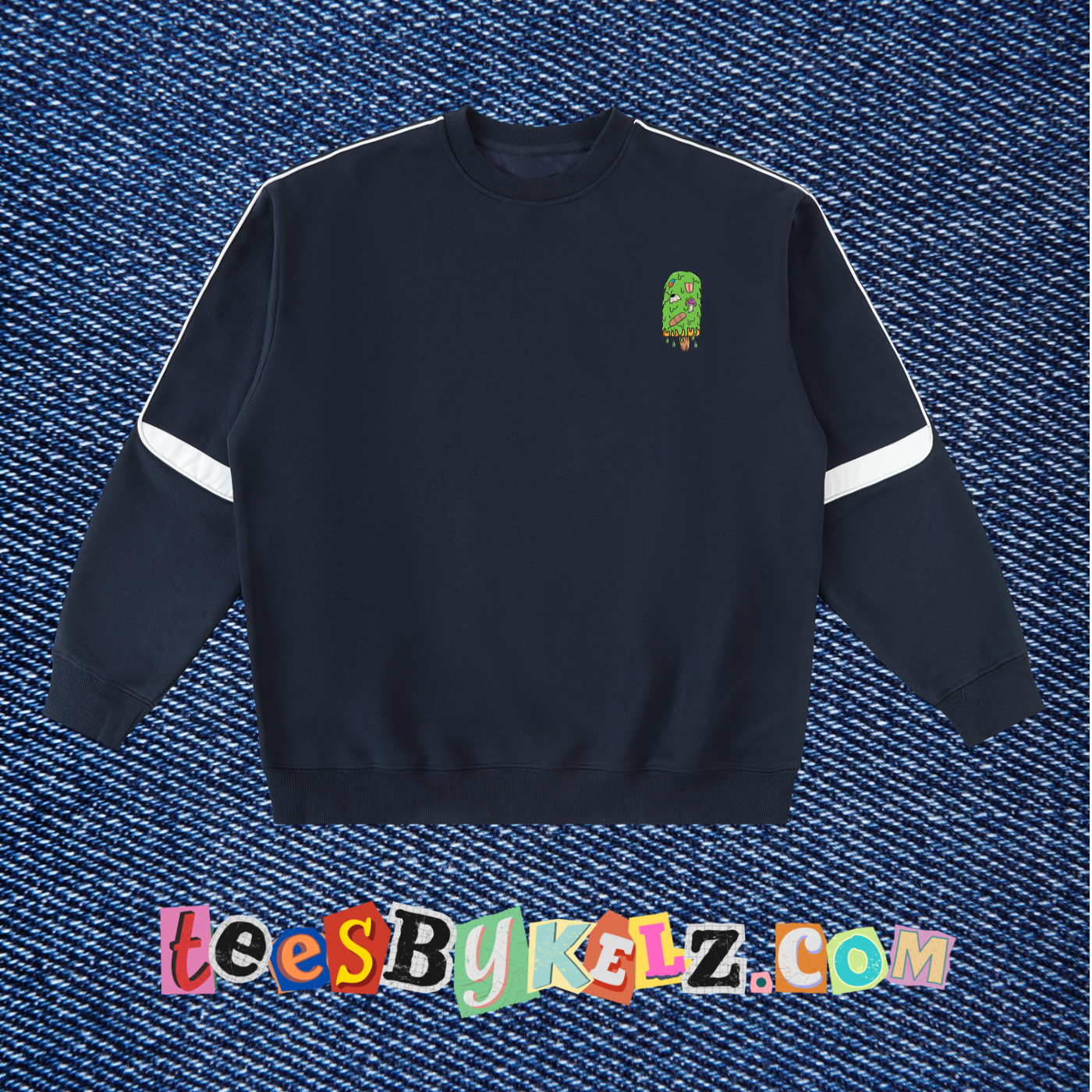 Trippy Ice Cream Art By Kelz Logo Oversized Crewneck Taped Sweatshirt