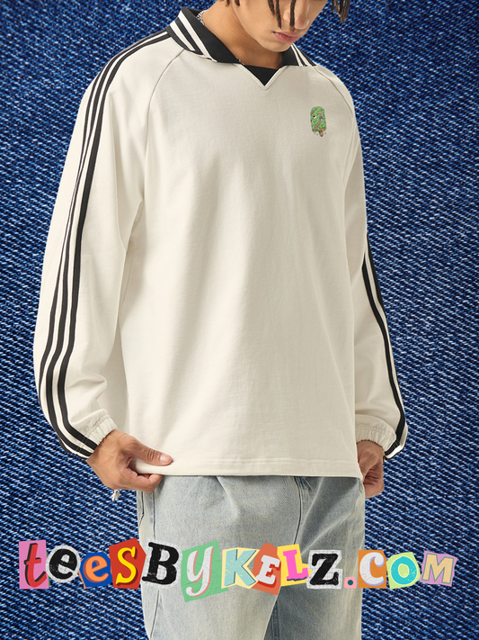 Slime Art By Kelz Ice Cream Logo Contrast Striped Lapel Collar Sweatshirt