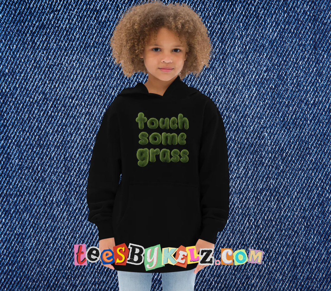 Touch Some Grass Kids fleece hoodie