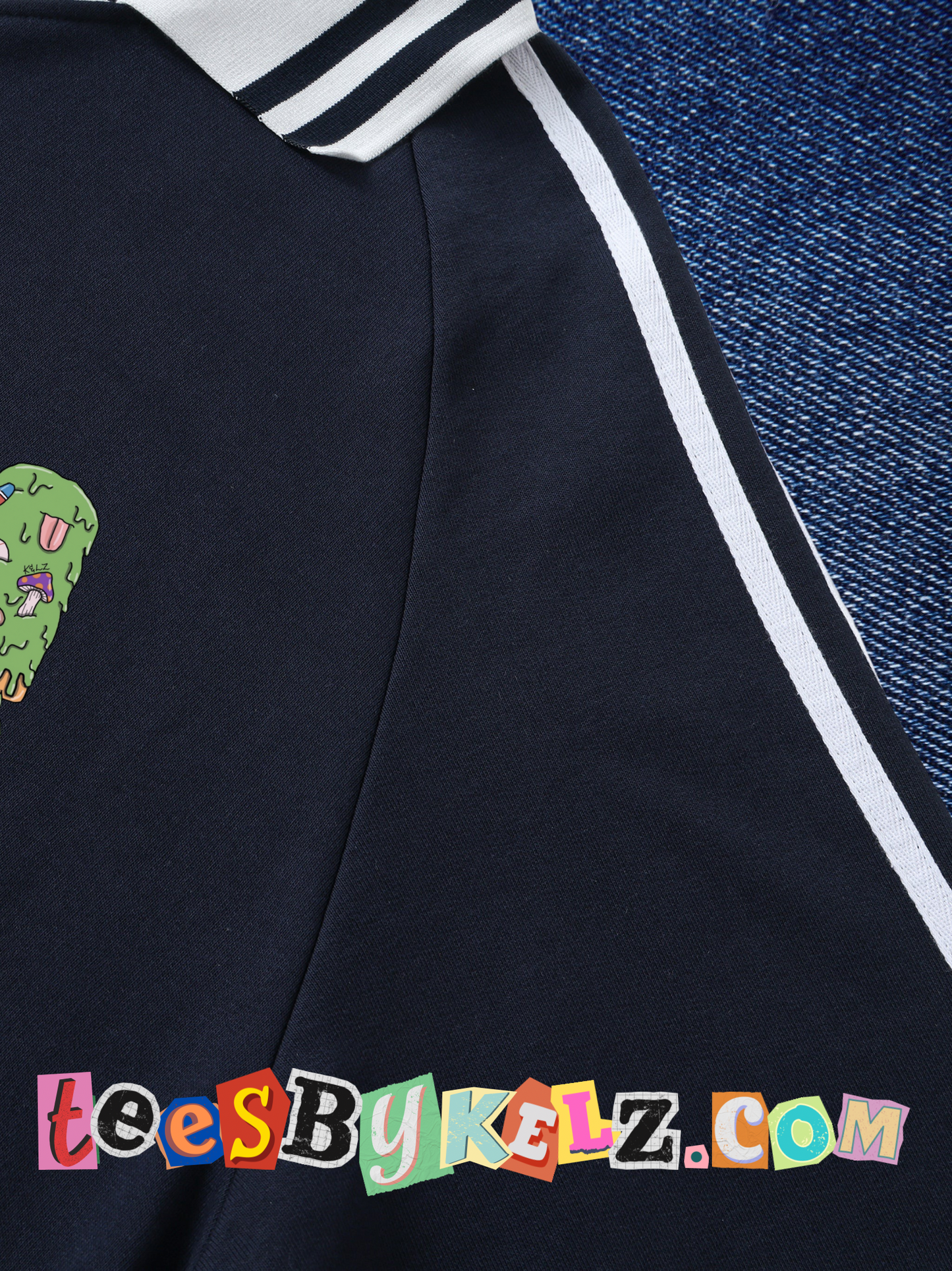 Slime Art By Kelz Ice Cream Logo Contrast Striped Lapel Collar Sweatshirt