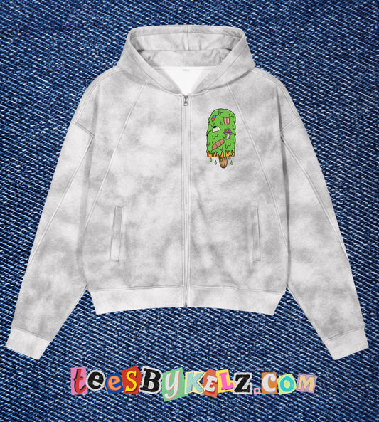Slime Ice Cream Art By Kelz Logo Washed Zip-Up Fleece Hoodie
