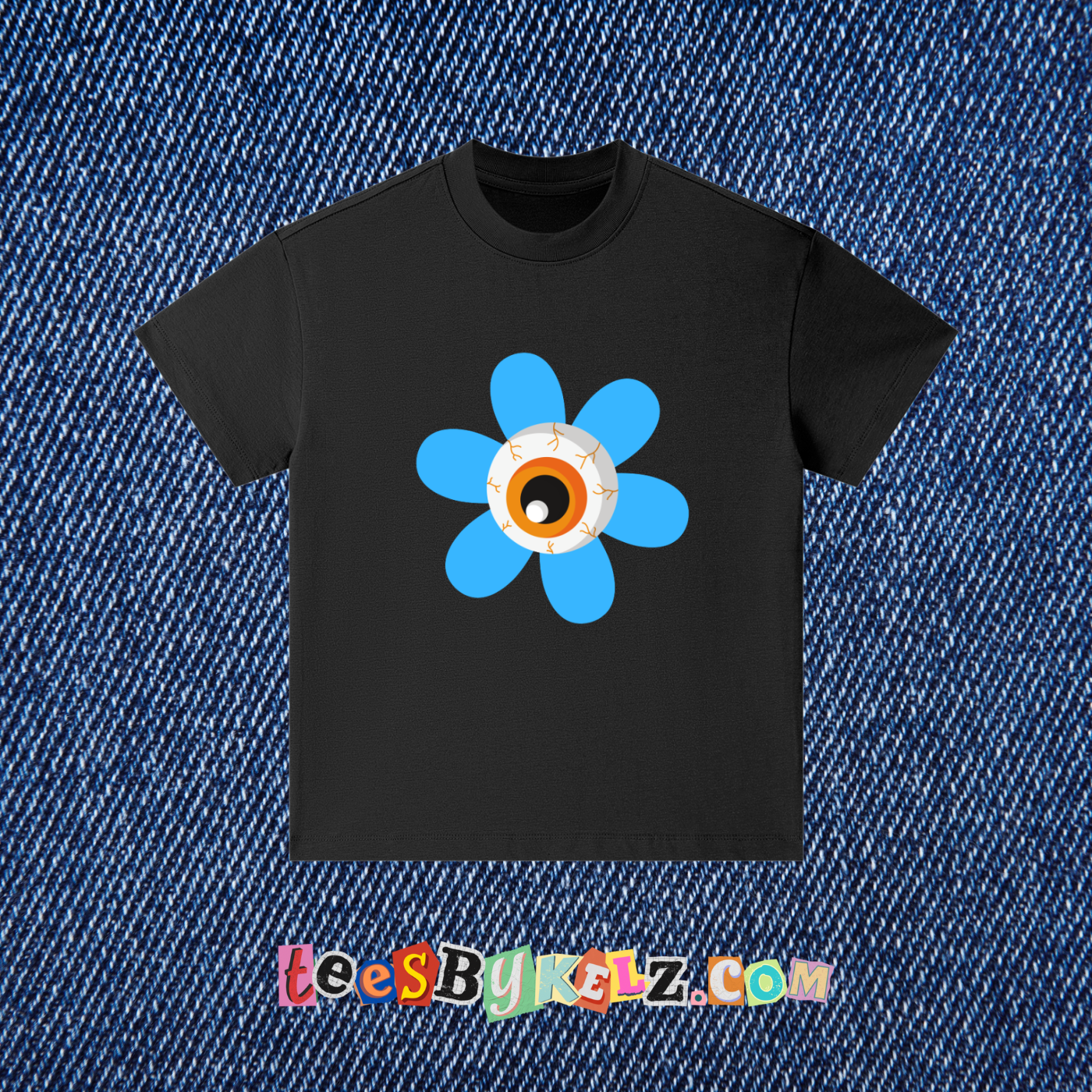 Kids Blue Eyeball Flower Pure Cotton Essential T-Shirt