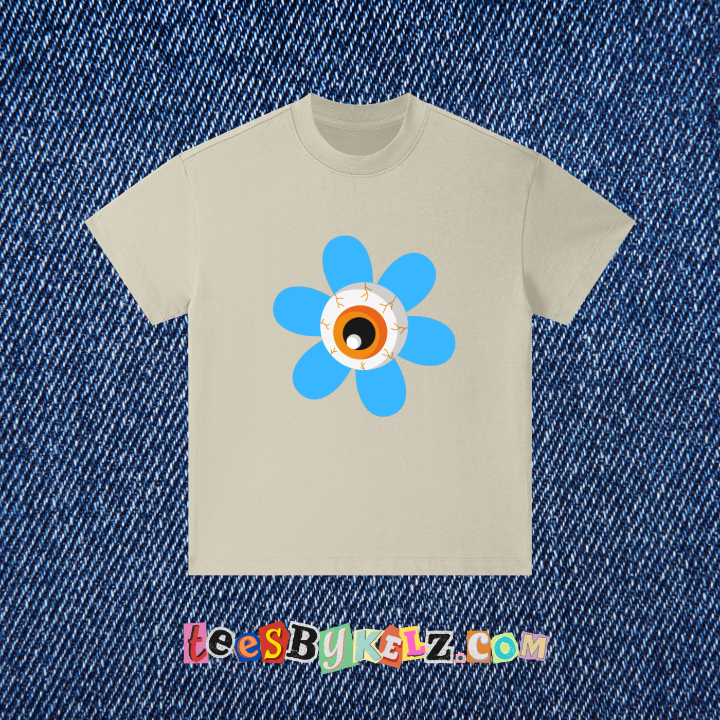 Kids Blue Eyeball Flower Pure Cotton Essential T-Shirt