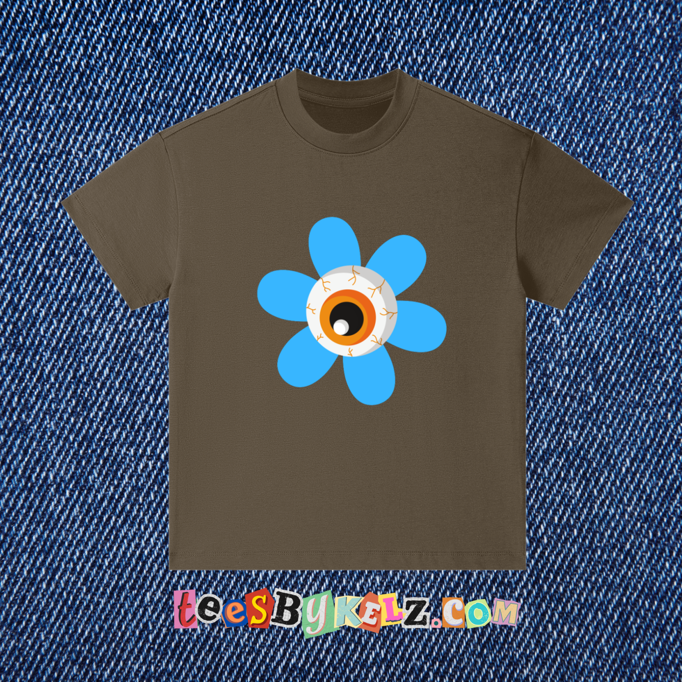 Kids Blue Eyeball Flower Pure Cotton Essential T-Shirt