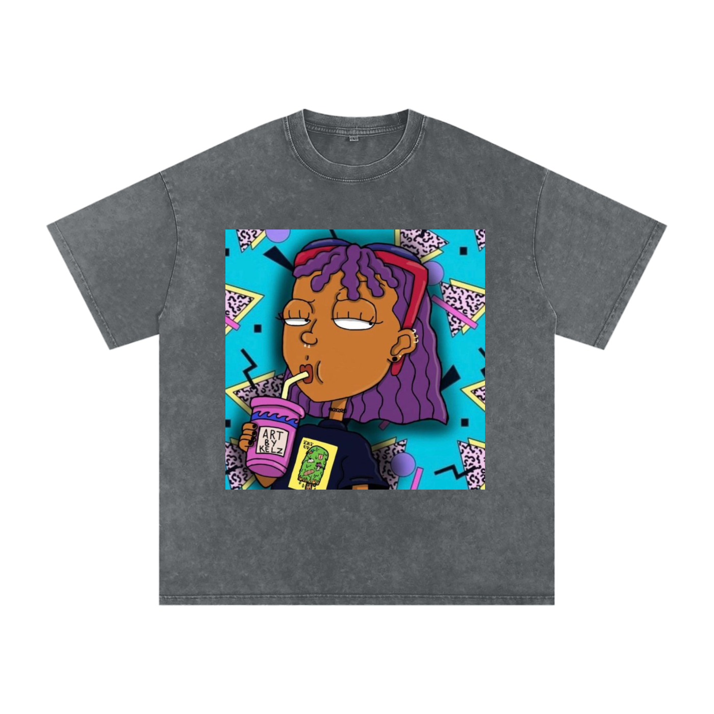 Nostalgia Cartoon Acid Wash Oversize T-Shirt