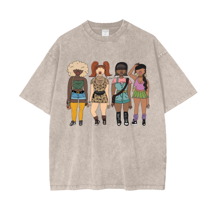 Girls Graphic Art Acid Washed Oversized Tee