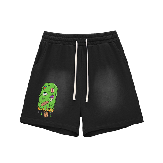 Trippy Ice Cream Sun Fade Raw Edge Cotton Shorts