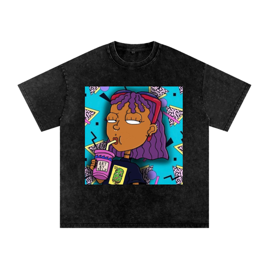 Nostalgia Cartoon Acid Wash Oversize T-Shirt