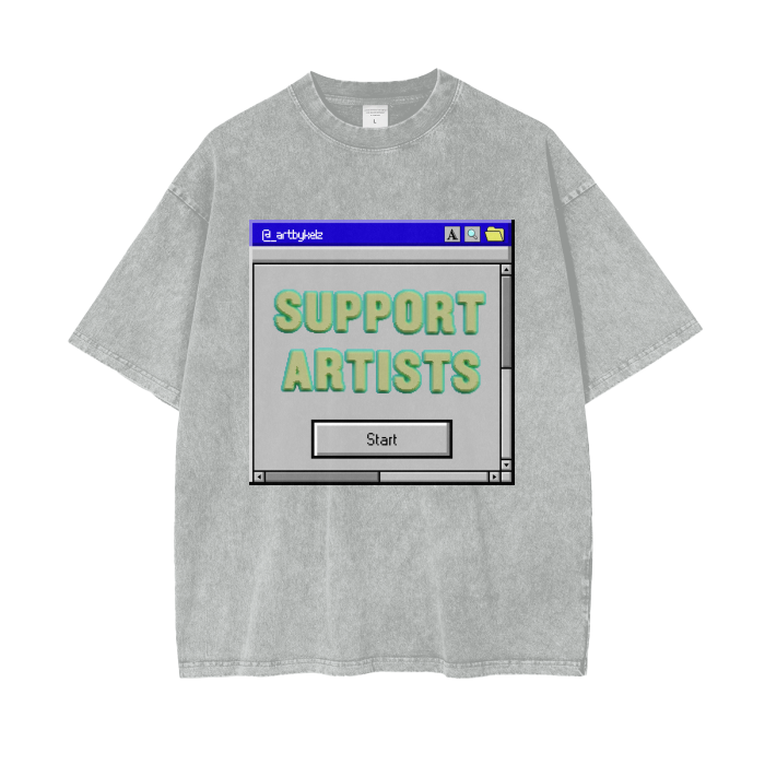 Support Artists Nostalgic Digital Acid Washed Oversized Tees