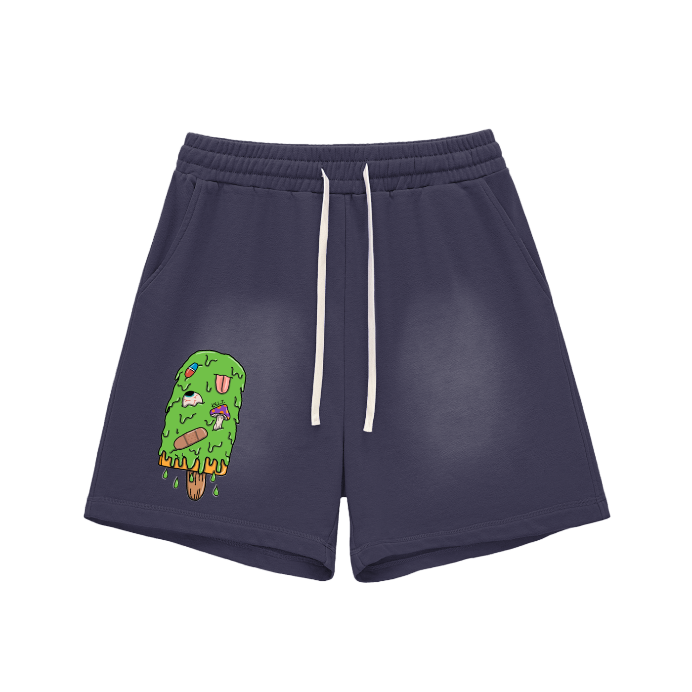 Trippy Ice Cream Sun Fade Raw Edge Cotton Shorts