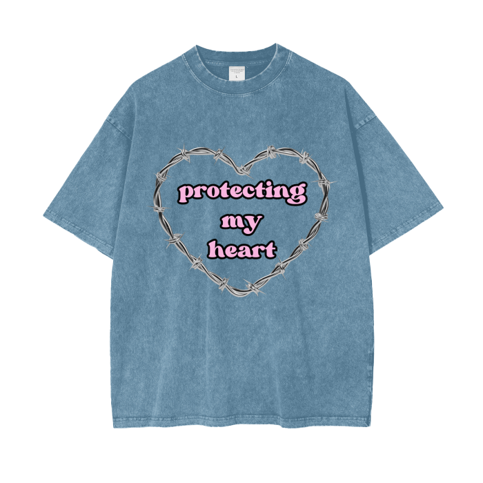 Protecting My Heart Acid Washed Oversized Tee