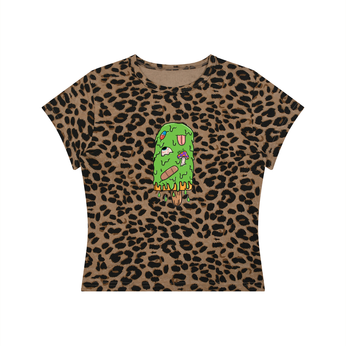 Art By Kelz Logo Women’s Leopard Print Crop T-Shirt
