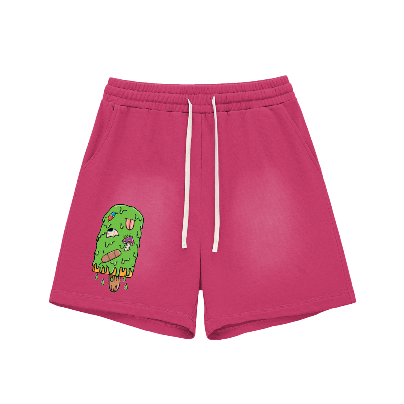 Trippy Ice Cream Sun Fade Raw Edge Cotton Shorts