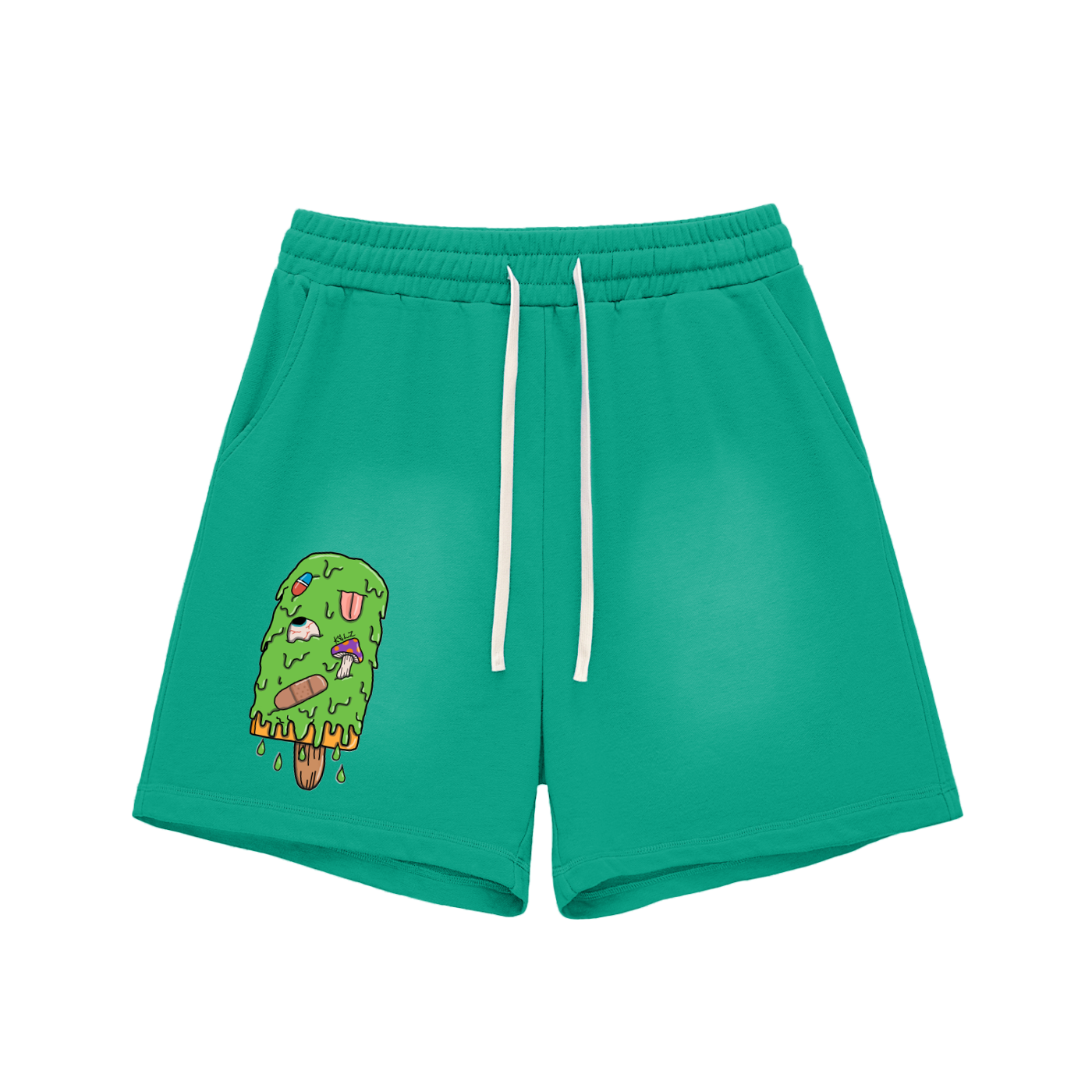 Trippy Ice Cream Sun Fade Raw Edge Cotton Shorts