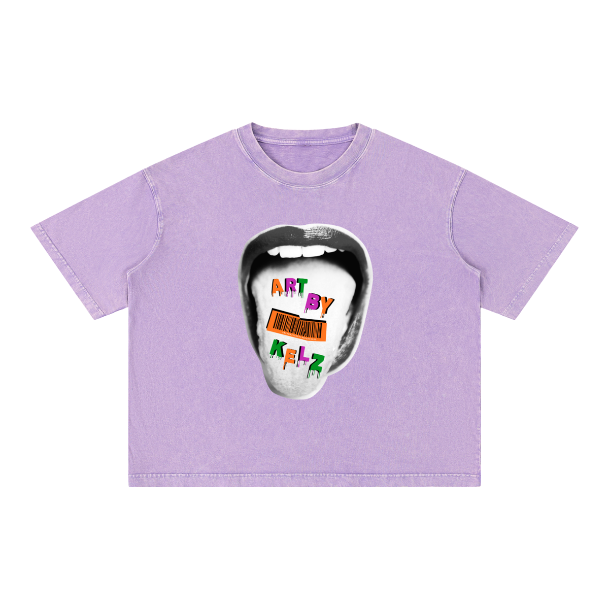 Acid Tongue Art By Kelz Mineral Wash Boxy Cotton T-Shirt