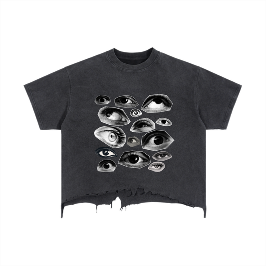 Eyes Vintage Wash Boxy Distressed Hem T-Shirt