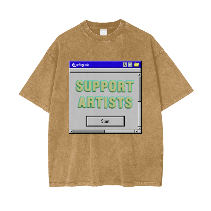 Support Artists Nostalgic Digital Acid Washed Oversized Tees
