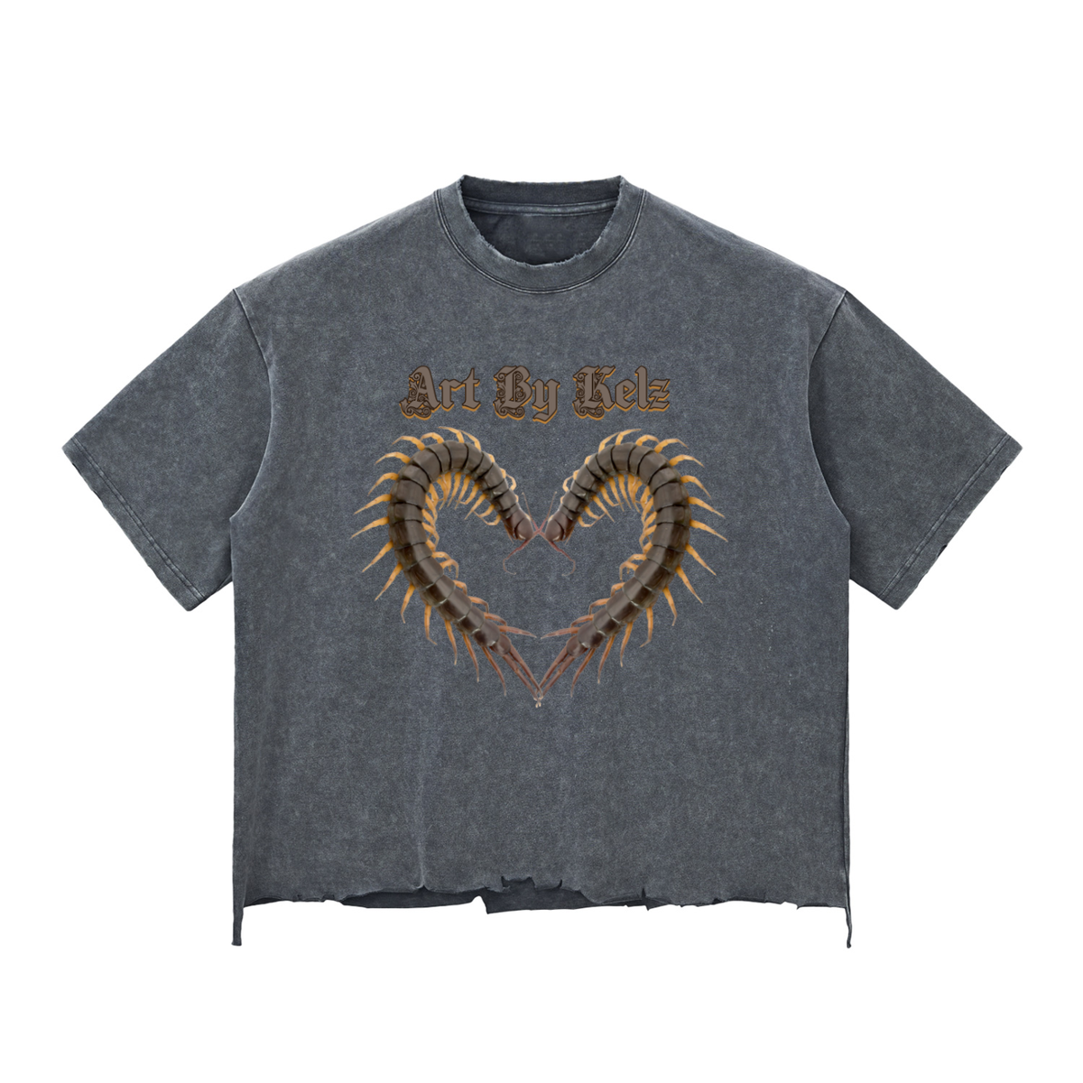 Centipede Art By Kelz Snow Wash Raw-Hem Boxy T-shirt