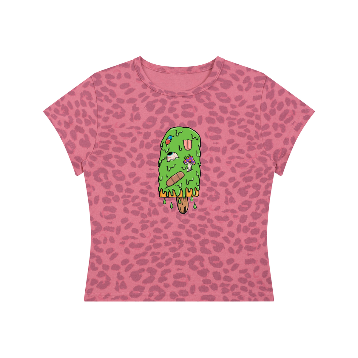 Art By Kelz Logo Women’s Leopard Print Crop T-Shirt