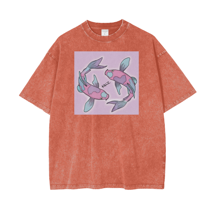 Koi Fish Oversized Snow Wash T-Shirt
