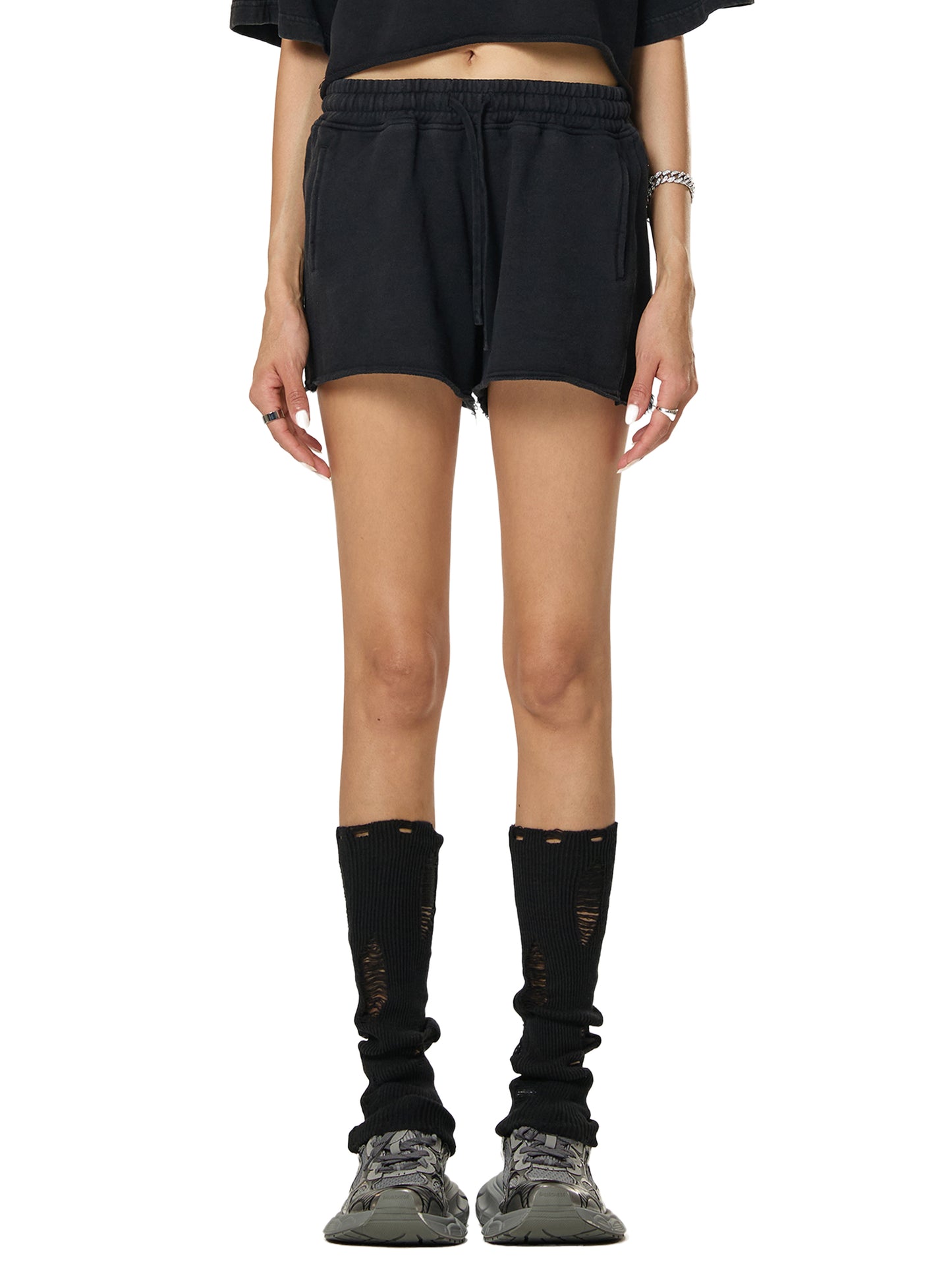Trippy Ice Cream Snow Washed Raw Edge Drawstring Shorts